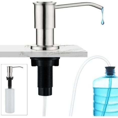 Dispenser di sapone da incasso in argento spazzolato, dispenser di sapone per lavello da cucina, dispenser di sapone integrato con flacone da 500 ml e cavo di prolunga da 1,2 m, ricarica dall'alto.