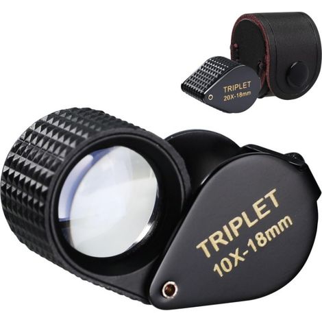 Loupe Triplet à Pierres Précieuses (Grossissement 10x, Lentille Optique 18 mm, Achromatique & Aplanatique), Portable et Pliable