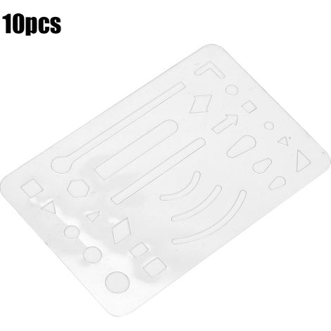 Packung mit 10 transparenten, radierbaren Masken mit 27 Löchern, multifunktional, für technische Zeichnungen. (1/5)
