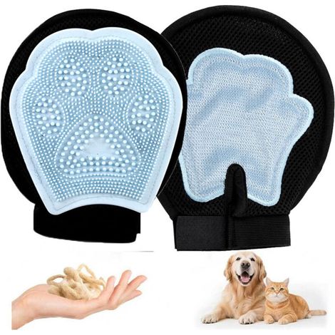 Lot de 2 gants de toilettage pour chats et chiens, bleu clair, pour des poils d'animaux. Convient aux chats et aux chiens. (1/5)