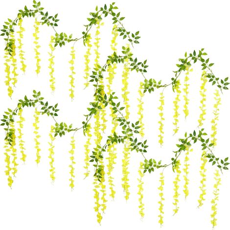 Soavoa Guirlande De Glycine Artificielle 4pcs Décoration Murale Intérieure Fausse Vigne Fleurie Pour Mariage Salon (1/4)