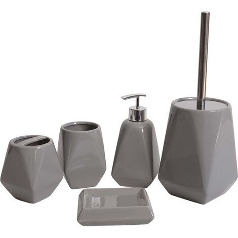 Lot de 5 accessoires de salle de bain modernes 33 x 10 x 10 cm design épuré en céramique gris 040010637