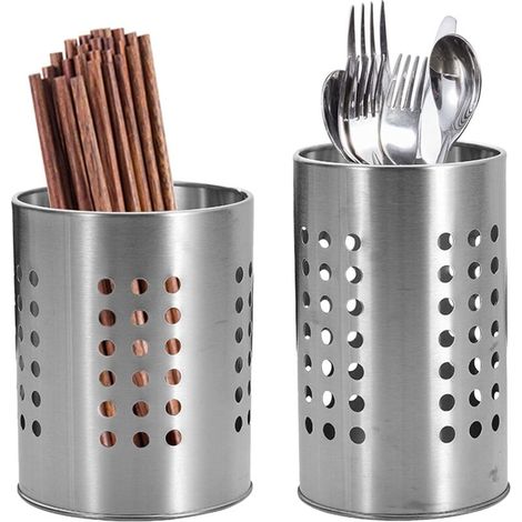 Lot de 2 supports pour ustensiles de cuisine, égouttoir à couverts en acier inoxydable, support pour ustensiles de cuisine, support pour couverts en métal, rangement de la vaisselle (1/5)