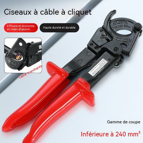 Coupe-câble à cliquet HS-325A, cisaille à câble pour cuivre et aluminium jusqu'à 240mm², pince coupe-câble avec mécanisme à rochet et poignées isolées, outil d'électricien pour installation électrique (1/5)