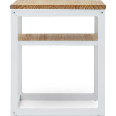 Mesita de noche ECO Three con estante 40x40x47cm Blanca en madera maciza de pino acabado natural estilo nórdico industrial Box Furniture (1/5)
