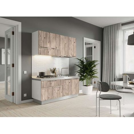 Cucina Moderna Eco 160 cm Bianco e Node con Cappa, Lavello e Piano Cottura