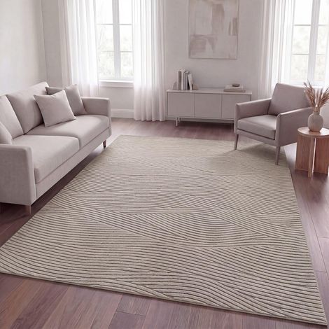 Shaggy Tapis Chambre Haut Poil Bohème Scandi Abstrait Unis Lavable Geometrique, Beige 8, 200x280 cm (1/5)