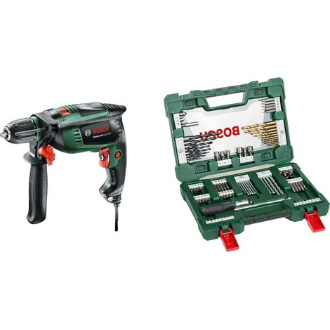 Perceuse à percussion UniversalImpact 800 (800 watts, coffret) + coffret de 91 forets et embouts V-Line Box (bois, pierre et métal, accessoires pour outils de perçage et de vissage) (1/2)