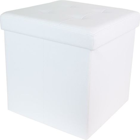 Pouf pliable Vels, en similicuir blanc, avec compartiment de rangement (1/5)