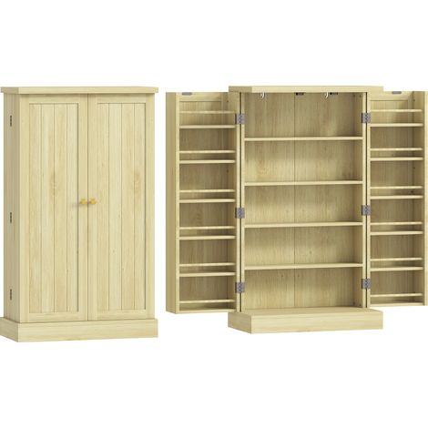 Dispensa Mobile da Cucina 60x30x104 cm 12 Rastrelliere per Spezie Ripiani Regolabili in MDF Legno Naturale (1/5)