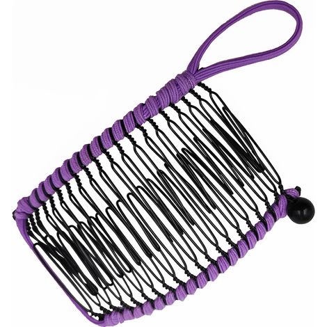 Pinza para el cabello tipo banana extensible, peine doble, accesorio para cabello grueso y elástico, 20 dientes, pinza para el cabello morada para mujer