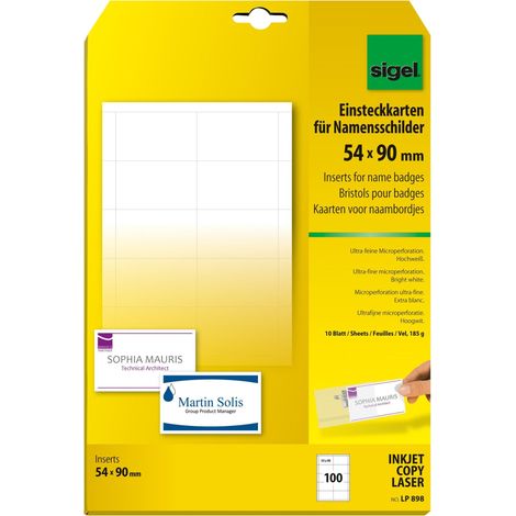 SIGEL LP898 Lotto di 100 carte badge Bristol, 5,4 x 9 cm, 185 g (1/5)