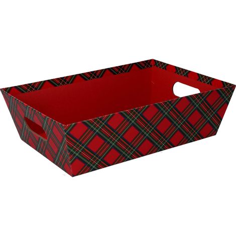 CESTA IN CARTONE ROSSO SCOZZESE RETTANGOLARE 31X22H9CM