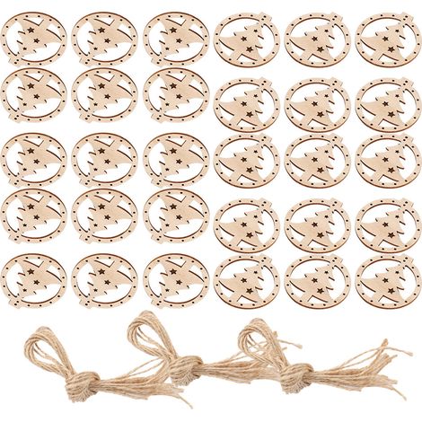 30 Ornements de Noël en Bois Sculpté Cœur, Décorations Artisanales Rétro pour Sapin (1/5)