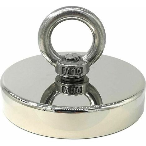 Aimant Néodyme 300kg, puissant aimant de pêche Ø90mm, lève-charge super fort avec anneau métallique pour récupération magnétique (1/5)