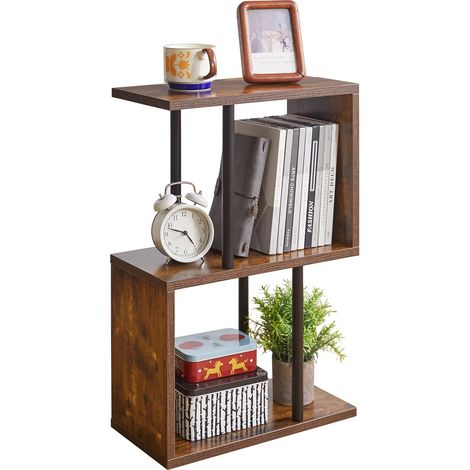 Table D'appoint Bout de Canapétroite en S, Table de Chevet Moderne du Milieu du Siècle avec Étagère de Rangement Ouverte, Bout de Canapé pour Petit Espace, Marron Rustique YD-ST003H (1/5)