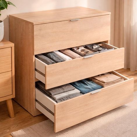 Arreditaly Cassettiera a 3 Cassetti Comò Comodino Mobile Contenitore Salvaspazio Design Moderno Minimalista Per Camera da Letto Ingresso Soggiorno 70.2 x 39.8 x 82.7 Cm - Colore: Rovere Canadese (1/5)