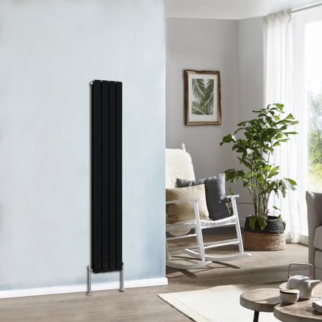 Designer Radiator 1600x272mm Double Flat Panel Vertical Black (1/5)