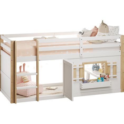 GagaLit enfant, lit superposé (90x200 cm), lit mezzanine, lit multifonctionnel avec échelle, espace de jeu en dessous, sans matelas, blanc (1/5)