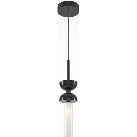 Suspension noire design – sablier marbre noir & verre blanc ENID (1/4)