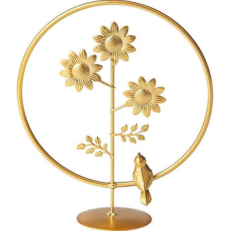 Statuetta di uccello girasole dorato (1 pezzo), decorazione di girasole in metallo, statuina decorativa in ferro, ideale per il soggiorno, la camera da letto, la mensola, il mobile TV, l'ufficio o qua
