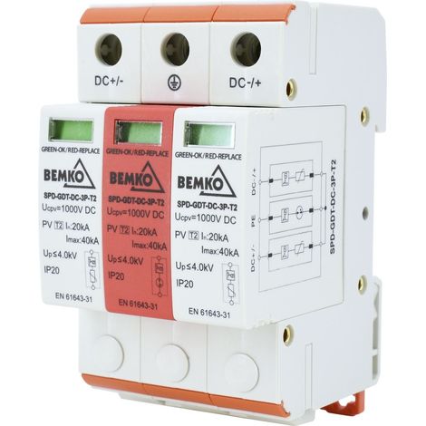 Parafoudre DC 3P - 1000V - Classe T2 - 40kA - Rail DIN - IP20 - Schelinger (1/5)