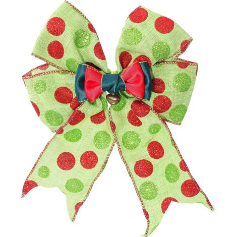 Ribbon Bow - Red And Green Polka Dot Fabric Bow - Christmas Tree Decoration - 12 Pieces (1/5)