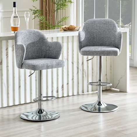 Silla de bar de tejido gris con reposabrazos, giratoria 360°, regulable en altura (1/5)