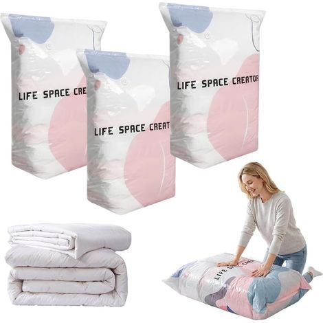 Grands sacs de conservation Sous Vide à Compression Sans Pompe Sac Sous Vide Vetement Aspirateur Cube Pour Vêtements Housse de Rangement (3, 100×80×38cm) (1/5)
