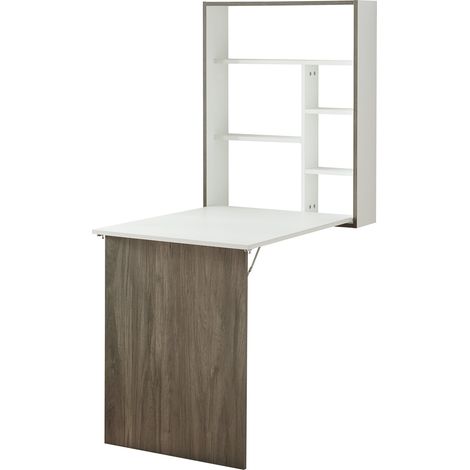 Escritorio mesa puesto de trabajo de pared plegable 72 x 77 x 59 cm blanco efecto madera 030009060 (1/5)