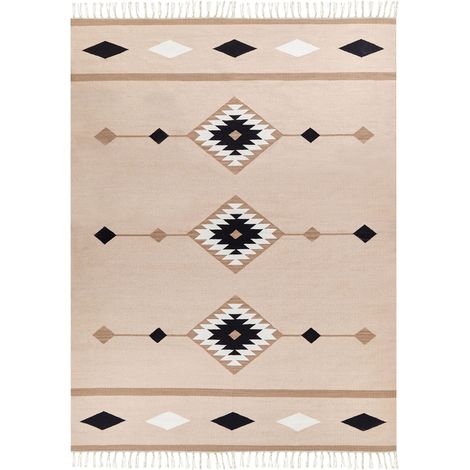 Tappeto Kilim Runner in cotone a pelo basso 160 x 230 cm reversibile tessuto a mano rettangolare multicolore Berdik