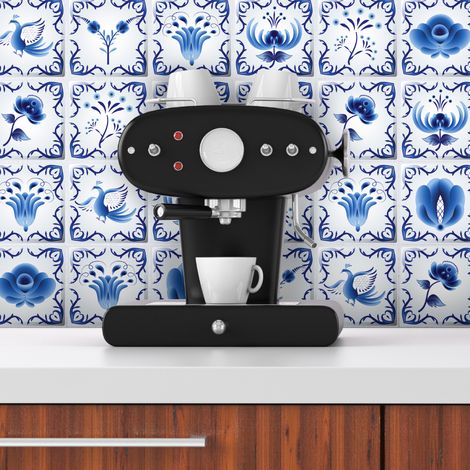 Sticker Mural Carrelage adhésif Cuisine Salle de Bain - 24 STICKERS CARREAUX DE CIMENT DELFT RUREMONDE - 24stickers10x10cm (1/5)