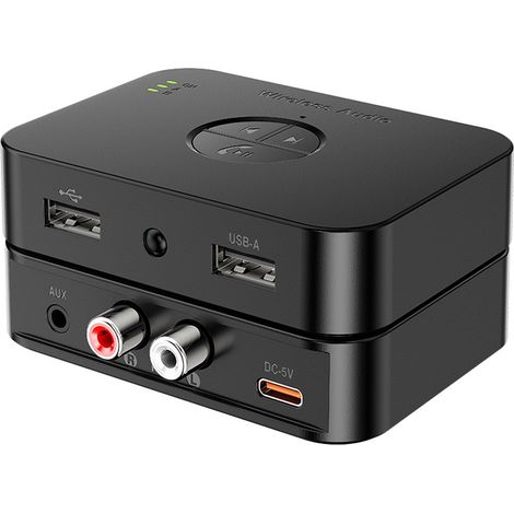 Adaptador Bluetooth - Receptor Audio Bluetooth 6.0 - Para Coche y Altavoces con Entrada Aux - Batería Recargable USB-C - Alcance 15 m - 1 Unidad (1/5)