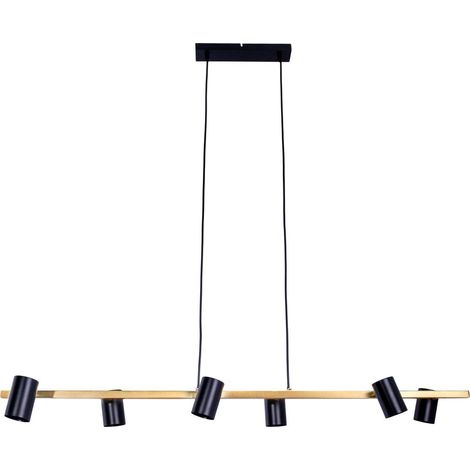 Suspension 6 Lumières en Métal Noir et Laiton Doré, Lustre GU10 pour Salon et Bureau, 115 cm - PANGIVO (1/5)