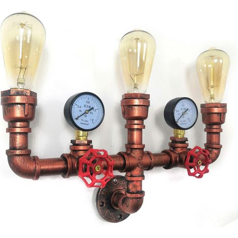 Aplique 220 V - 3 luces - Antiguo - Retro oxidado - Tubo de hierro