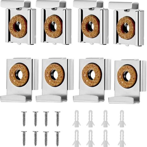 Support mural pour miroir – Lot de 8 clips de fixation réglables – Fer robuste chromé – Pour verre 4-6mm – Installation facile (1/5)