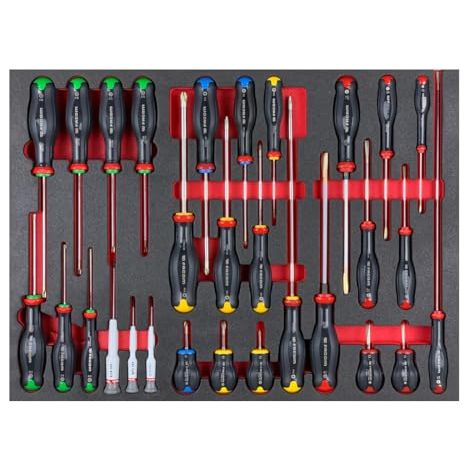 Facom – Coffret multi-outils 26 tournevis Micro-Tech – 10 tournevis Protwist pour vis à fente et cruciformes – Pour espaces confinés et chantiers humides