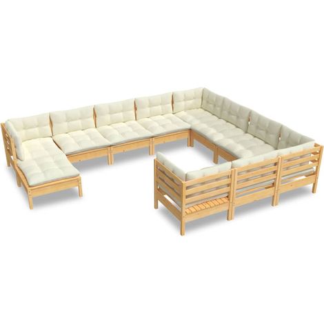 11-tlg. Garten-Lounge-Set mit Creme Kissen Kiefernholz vidaXL (1/5)
