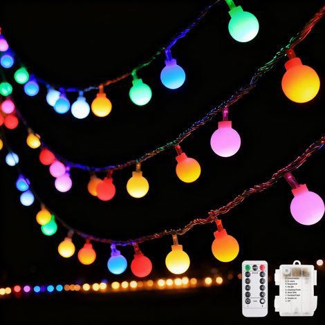 Guirlande lumineuse LED pour extérieur, 6 m, 40 boules LED, multicolore, à piles, pour l'intérieur et l'extérieur, alimentée par piles avec minuterie, étanche IP65 (1/5)