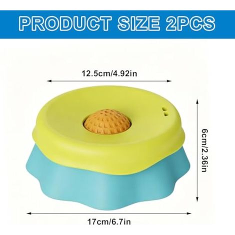 Lot de 2 bols à lécher en silicone pour chien avec boule rotative et (1/4)
