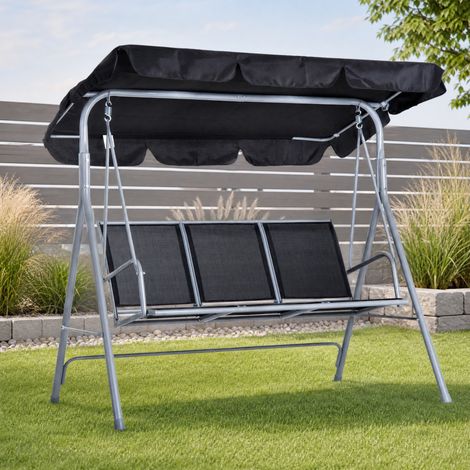 Dondolo da giardino 3 posti 171 x 108 x 154 cm in metallo grigio con tettuccio FloraGrace (1/5)