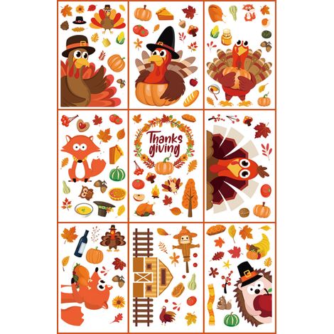 Autocollant statique pour fenêtre sur le thème de l'automne et de Thanksgiving (1/4)