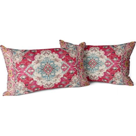 Housses de coussin décoratives de style bohème 12x20", ensemble de 2 pièces, motif persan double face, 100% coton, housses de coussin douces et décoratives, adaptées aux canapés/lits (rouge). (1/5)