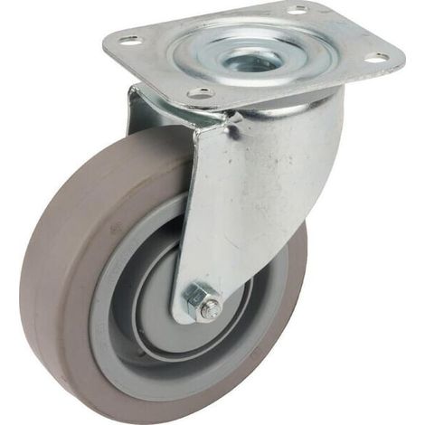 Rueda industrial giratoria en goma: di谩metro125 x 40 mm placa soporte: 105 x 85 mm. Capacidad: 250 kg Tente TENTE 3470UFP125P62