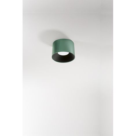Plafonnier LED cylindrique moderne en métal vert brillant, 24W CCT dimmable, diamètre 35 cm, haute efficacité lumineuse CRI 80 - Marque Perenz