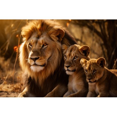 Tableau sur toile famille lion 45x65 cm - Impression sur Toile Murale Décorative - Image imprimée en HD sur Toile - Toile sur Châssis en Bois FSC - Fabriqué en France (1/5)