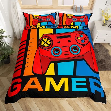 Parure de lit 2 pièces avec housse de couette de 135 x 200 cm pour adolescents, enfants, garçons, manette de jeu moderne, style (1/5)