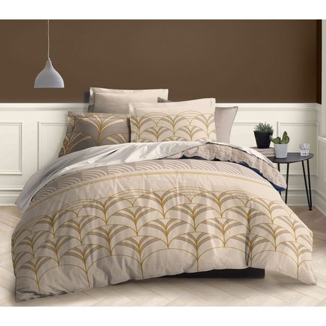 Parure de couette 3 Pièces réversible pour lit 240 x 220 cm "Luna Beige" Coton Pur