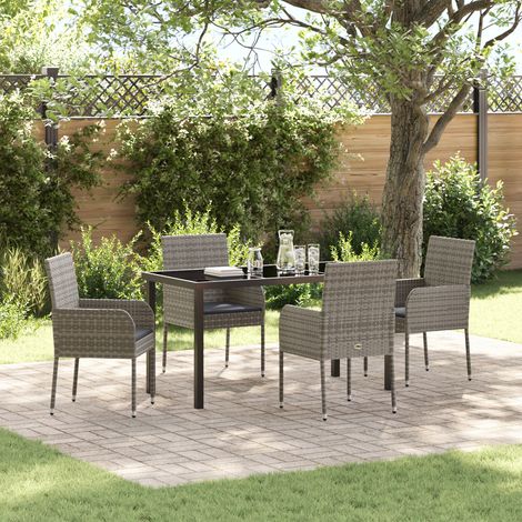 Garden Dining Set with Cushion 5 pcs Grey Poly rattan vidaXL (1/5)