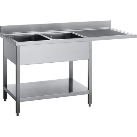 Plonge inox avec étagère basse et emplacement lave-vaisselle 2 bacs à gauche - 1600 x 700 x 850 mm - Gastro M